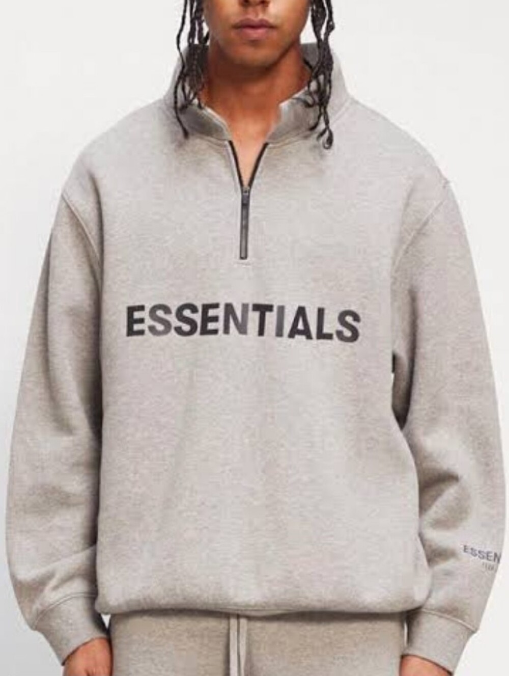 FEAR OF GOD taupeEssentials Men's Zip-Up Sweatshirt Light Gray Y2K Streetwear XL